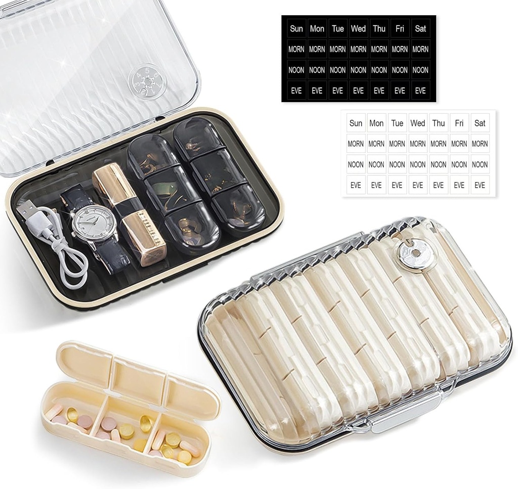 Ugentlig Pill Organizer 3 gang om dagen, Bærbar Travel Pill Case / Smykker Box, Stor Medicin Holder Container, Daglig Pillbox Dispenser for Vitamin Medicin Supplement, Sort