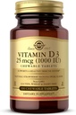 Solgar Vitamin D3 (Cholecalciferol) 25 mcg (1000 IE), Natural Strawberry Banana Swirl - 100 tyggetabletter - Non- GMO, Kosher - 100 Servere