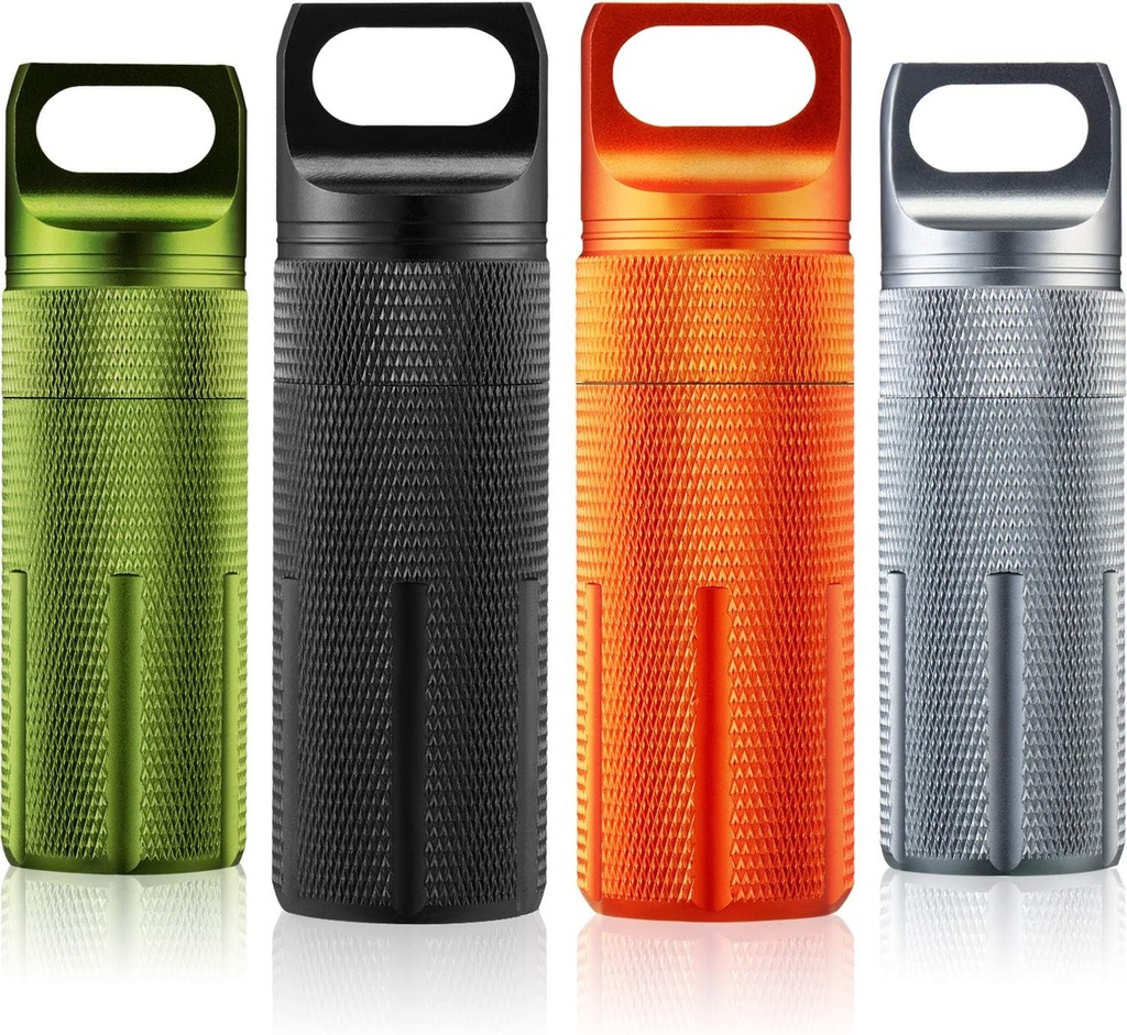Patelai 4 Pcs Portable Keychain Pill Holder Pille Organizer Rejser Vandtæt Match Container Aluminum lufttæt Keychain Container Rejsestørrelse Opbevaring Kosttilskud Holder til udendørs Camping (Vintage)