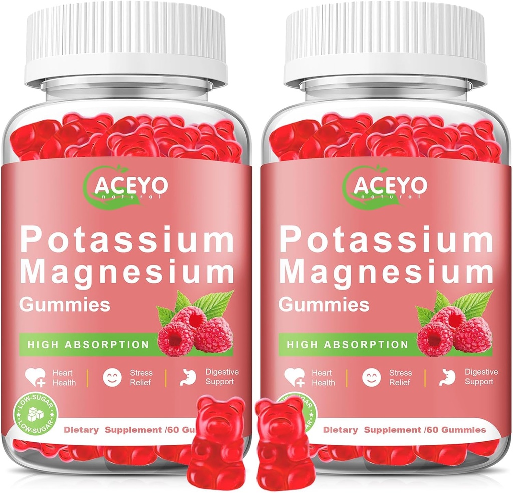 2 Pack Kalium Magnesium Gummier til voksne børn Høj Absorption Leg Cramp & Muscle & Heart Health Immunforsvar Raspberry Magnesium Gummies Chewable Gummy Supplement Vegan Non- GMO