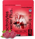PowderVitamin Electrolytes Powder Plus (50 Servere) Raspberry Electrolyte Powder Zero Calorie Keto, 0 Sukker, Ingen maltodextrin, 1000mg Kalium, 120mg Calcium, 120mg Magnesium, Hydrationspulver