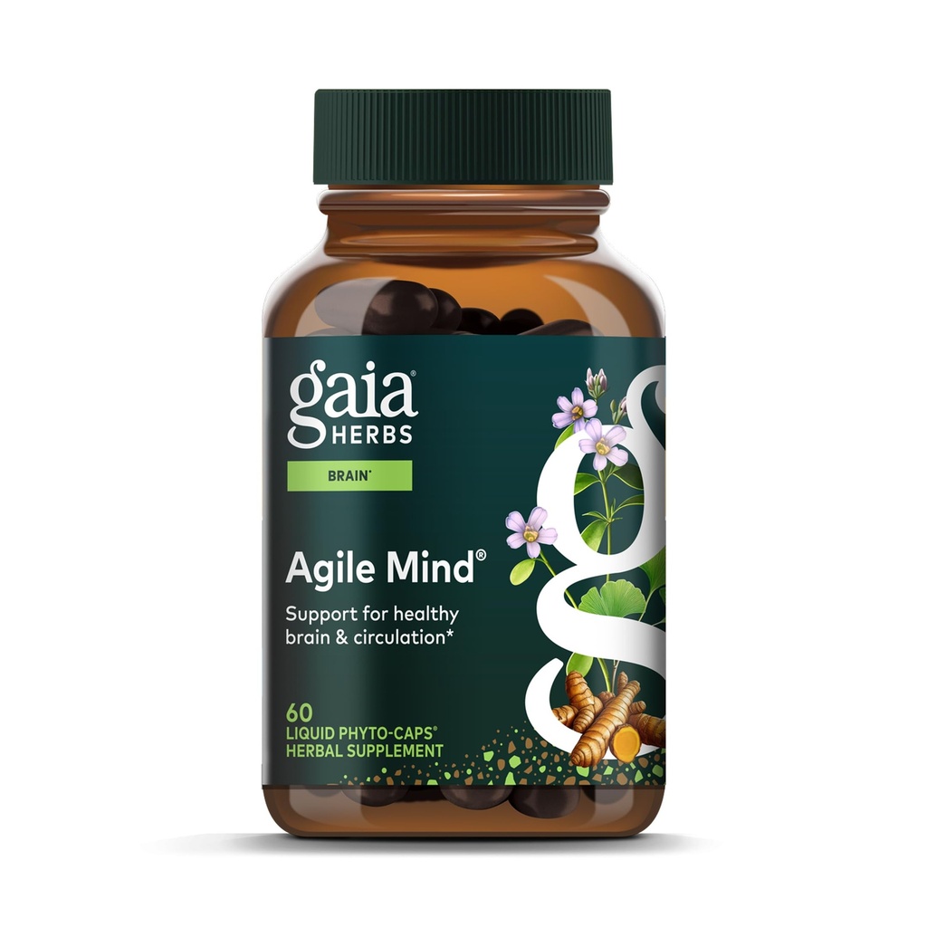 Gaia Urter Agile Mind - Brain & Cognitive Support Herbal Kosttilskud - med Økologisk Gurkemeje Root, Bacopa, Sort Pepper, og Ginkgo Biloba - 60 Vegansk flydende Phyto- kapsler (30- Day Supply)