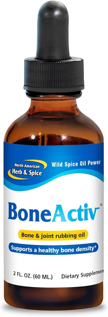 Nordamerikanske Herb & Spice BoneActiv - 2 fl. oz. - Bone & Joint Rubbing Oil - Understøtter sunde knogler - non-GMO, Vegan - 346 Serveringer