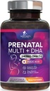 Prenatal Vitaminer med folinsyre & DHA, Føtal Brain Development Support med Folate & Omega 3 s, Prenatal Multivitamin til kvinder, vitamin A, C, D, B6, B12 & Jern, Graviditet Supplement - 120 Softgels