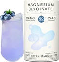 Magnesium Glycinate Pulver 200mg • 124; Høj Absorption Chelated Bisglycinate med Organic Butterfly Pea Flower • 124; Understøtter stress Relief, rolig & søvn • 124; 8,6 oz, 60 Servering