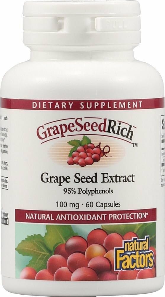 Naturlige faktorer - GrapeSeedRich Grape Seed Extract, Antioxidant Support, 60 vegetariske kapsler
