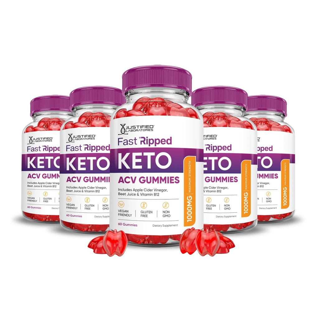 Justified Laboratories (5 Pack Fast Ripped Keto ACV Gummies Advanced Formel 1000MG Fast Ripped Formuleret med Pomegranate Beet Juice Powder B12 Vegan Non GMO 300 Gummys