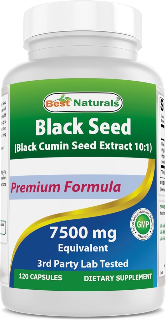 Bedste Naturals Black Seed (Black Cumin Seed Extract 10: 1) 750 mg Per Servering - 120 Kapsler