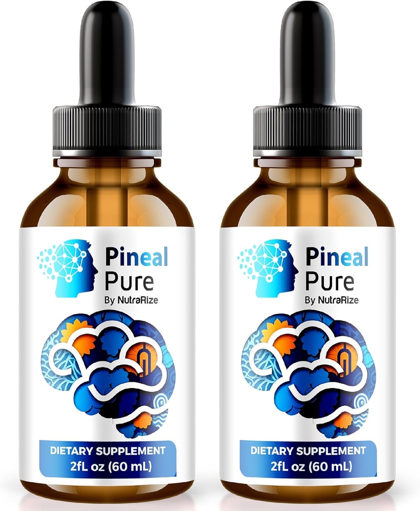 (2 Pack) Officiel Pineal Pure Drops - Natural Daily Formel til at hjælpe med at understøtte fokus, hukommelse og koncentration af 124; Clean, Easy- to- Use PinealPure Liquid (60 Servere)