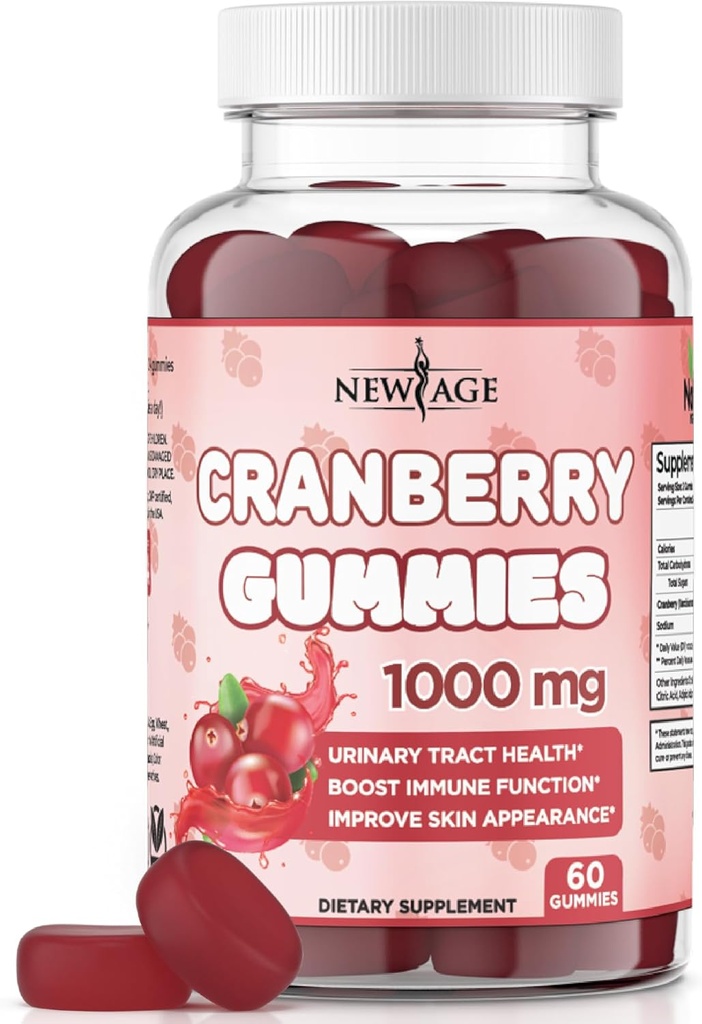 NY AGE Cranberry Gummies Urinary Tract Health Gummies 1000mg - Understøtter Bstige, Nyre, UTI - Vegetarisk (Cranberry 60 Gummies)