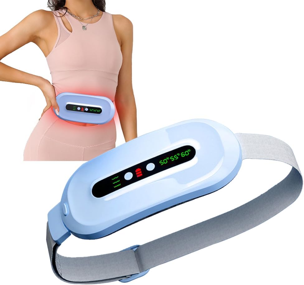 Bærbar Cordless opvarmning Pad til Periode kramper, Hurtig opvarmning Pad med 3 varmeniveauer og 3 Massage Modes, Rygsmerter Relief menstruationsbælte til kvinder (blå)