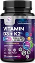 Vitamin D3 K2 - 5000 iu Vitamin D3 & 100 mcg Vitamin K2 (MK- 7) Kompleks til immunforsvar - Knogler, Tænder og Muskelsundhed - Berry Chewable, Gluten Free, Non- GMO, Flasket i USA - 120 tabletter