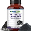 FineLand Aktiveret Charcoal 1300mg - Avanceret fordøjelsesbesvær Rengøring, Hjælper med gas og bloating, Cirkulation & Cholesterol Support - Made in USA, 120 Vegan piller