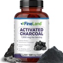 FineLand Aktiveret Charcoal 1300mg - Avanceret fordøjelsesbesvær Rengøring, Hjælper med gas og bloating, Cirkulation & Cholesterol Support - Made in USA, 120 Vegan piller