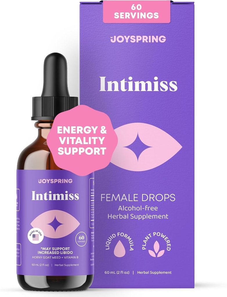 JoySpring Herbal Libido Støtte til kvinder - Horny Goat Weed og Ashwagandha Flydende dråber - Maca Root, Bukkehorn, og Red Ginseng for Wellness og Vitality