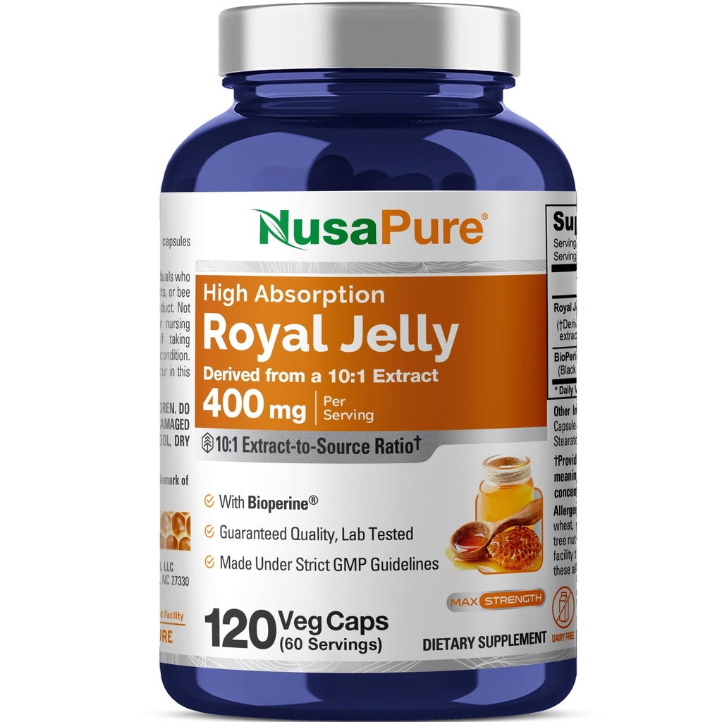 NusaPure Royal Jelly 10: 1 Extract, 400 mg Tilsvarende 400mg - 120 Veggie Capsules (Non-GMO, Gluten Free, Bioperine)
