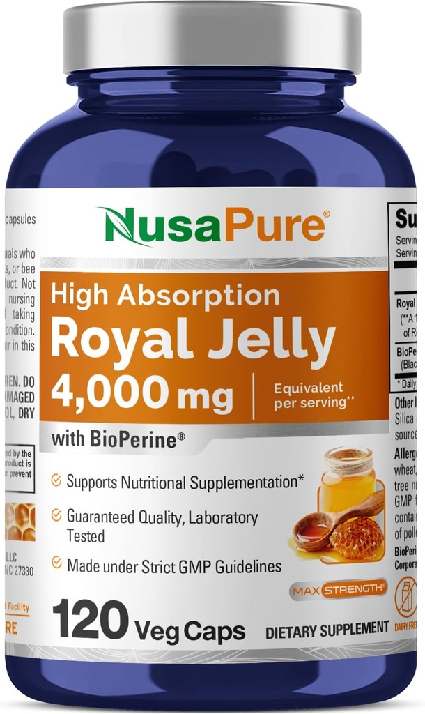 NusaPure Royal Jelly 10: 1 Extract, 400 mg Tilsvarende 400mg - 120 Veggie Capsules (Non-GMO, Gluten Free, Bioperine)
