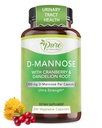Pure By Nature 600mg D- Mannose Vegan Kapsler med Cranberry & Dandeelion Extract, Urinary Tract Health Support, Flush Renhed, Detox Body, 240 Tæl