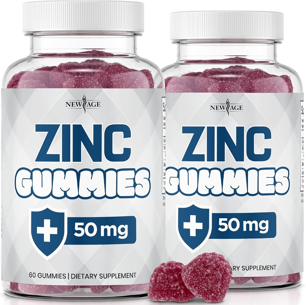 NY AGE Zinkgummier - 2 Pack - 50mg High ImmunoBooster Zink tillæg, Immunforsvar, Kraftfuld Natural Antioxidant, Non- GMO - efter New Age, 120 Greve