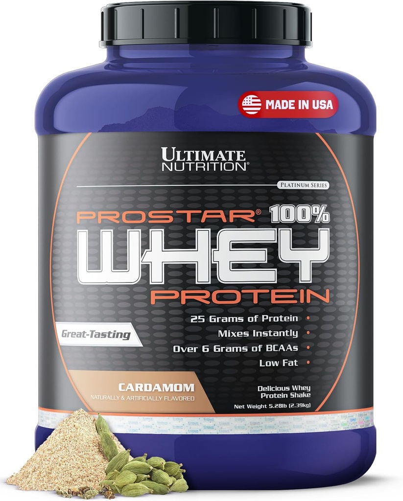 Ultimate Nutrition Prostar Whey Protein Powder Isolate, Cardamon - Lav Carb, High Protein Powder Shake for muskel Gain & Recovery - Lavnatrium, Low- Fat & Keto Friendly - 5.28 lbs Tub