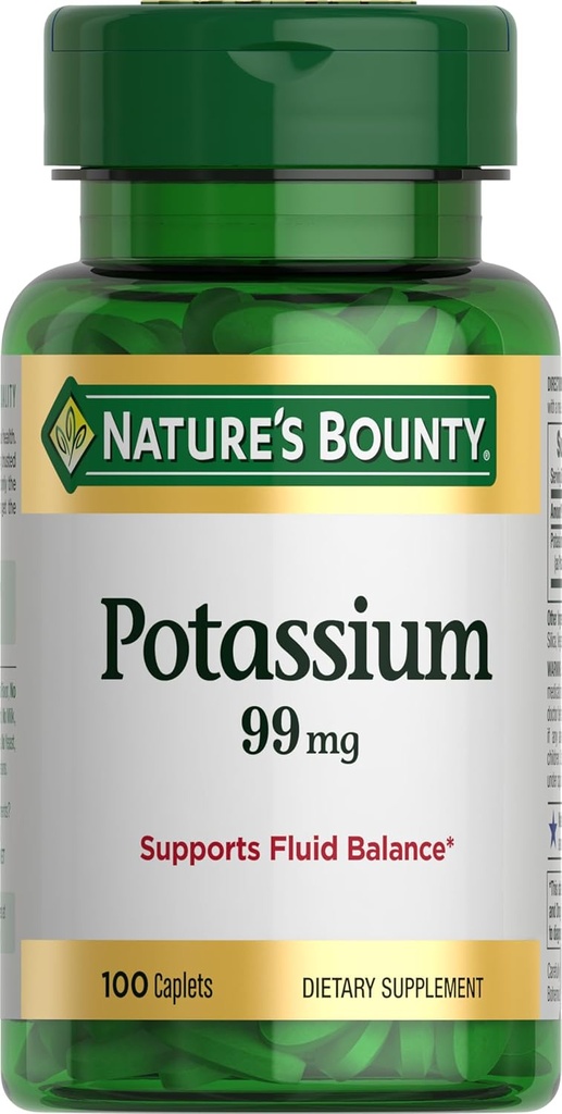 Nature 's Bounty Kalium 99mg, Understøtter Fluid Balance og Muskelaktivitet, Involveret i Normal Heart Funktion, Kalium Gluconate Kosttilskud, Gluten Free, 1 Per dag, 100 Vegetariske Caplets