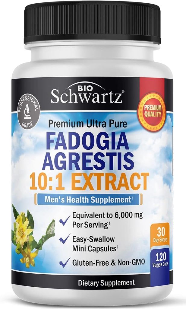 Fadogia Agrestis 600mg Ultra Concentrated - 10 til 1 Extract Tilsvarende 6000mg Per Serving - Natural Men 's Health Supplement (Gluten- Free & Non- GMO) 120 Veggie Capsules (Full 30 Day Supply)