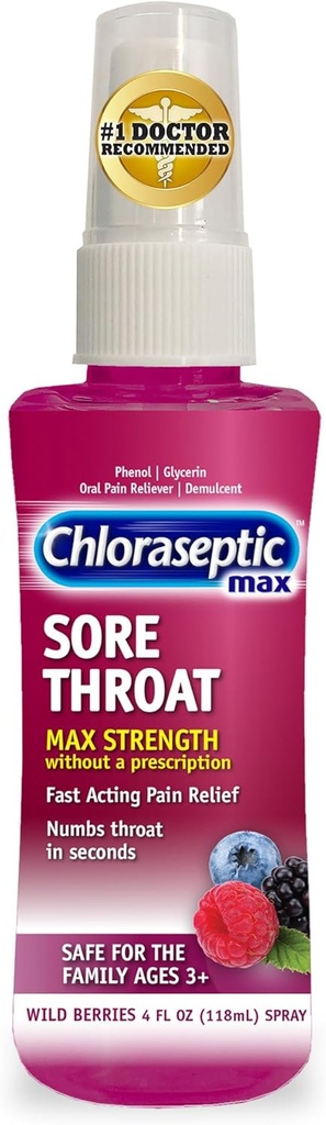 Chloraseptisk Max Strength Sore Throat Spray, Wild Berries Flavor, 4.0 fl oz