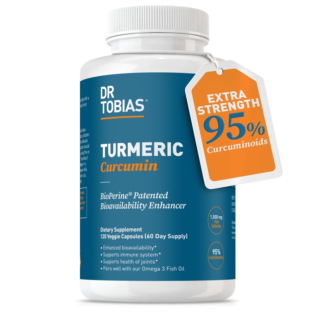 Dr. Tobias Gurkemeje 1500mg med BioPerine - Ekstra styrke tillæg med 95% Curcuminoider til fælles støtte, Samlet Vitality & immunforsvar, 120 Veganske kapsler, Non- GMO