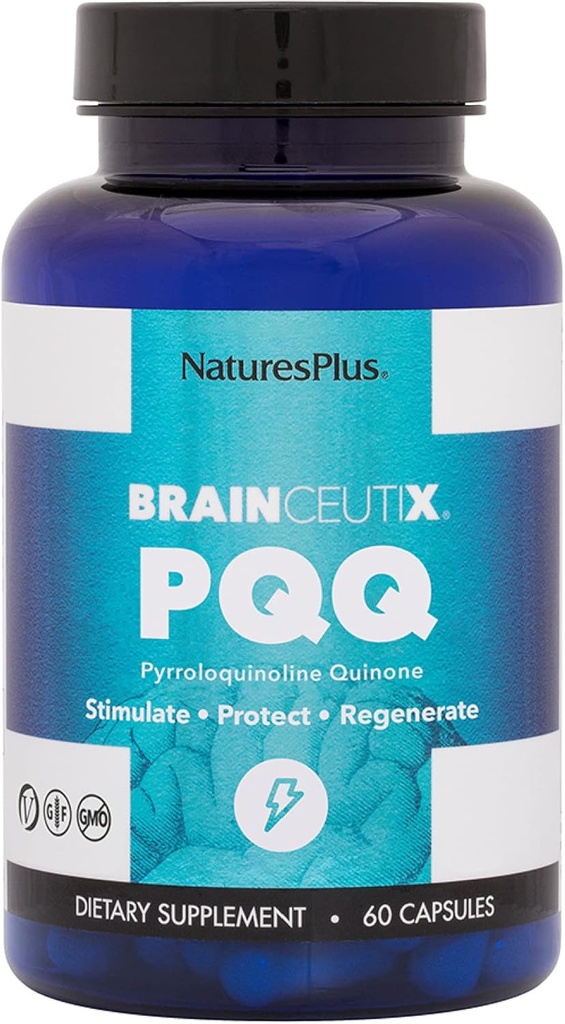Natures Plus Brainceutix PQQ - 60 Veganske kapsler - Supplement til hukommelse, Clarity & Brain Power - Forbedret energi, Anti- Aging - Pyrroloquinoline Quinone (PQQ) - Vegetar, Gluten- Free - 30 Servere