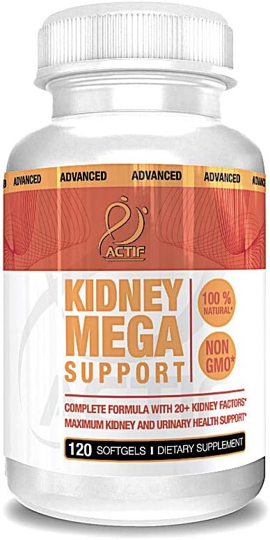 Actif Nyre Mega Support med 10 + avancerede faktorer, øger sund Nyre funktion, Nyre Rengøring, Non- GMO, Fast Actioned, Made in USA, 120 Greve