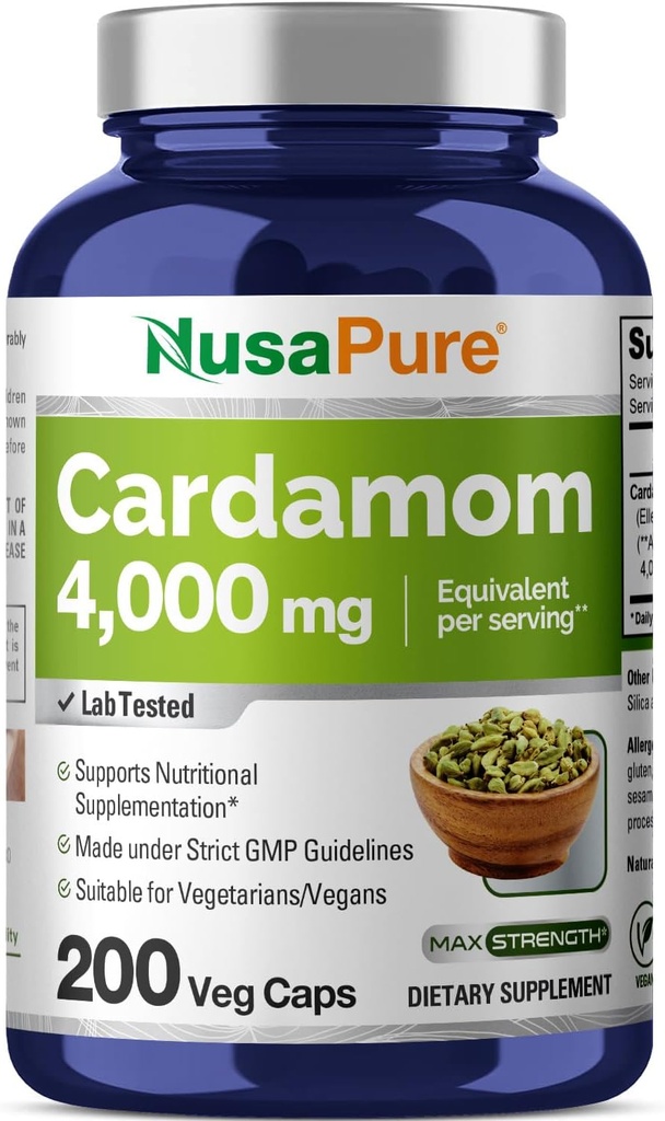 NusaPure Cardamom 4: 1 Extract, 1000 mg Tilsvarende 4.000mg 200 Vegetariske Kapsler (Ikke- GMO, Vegan)