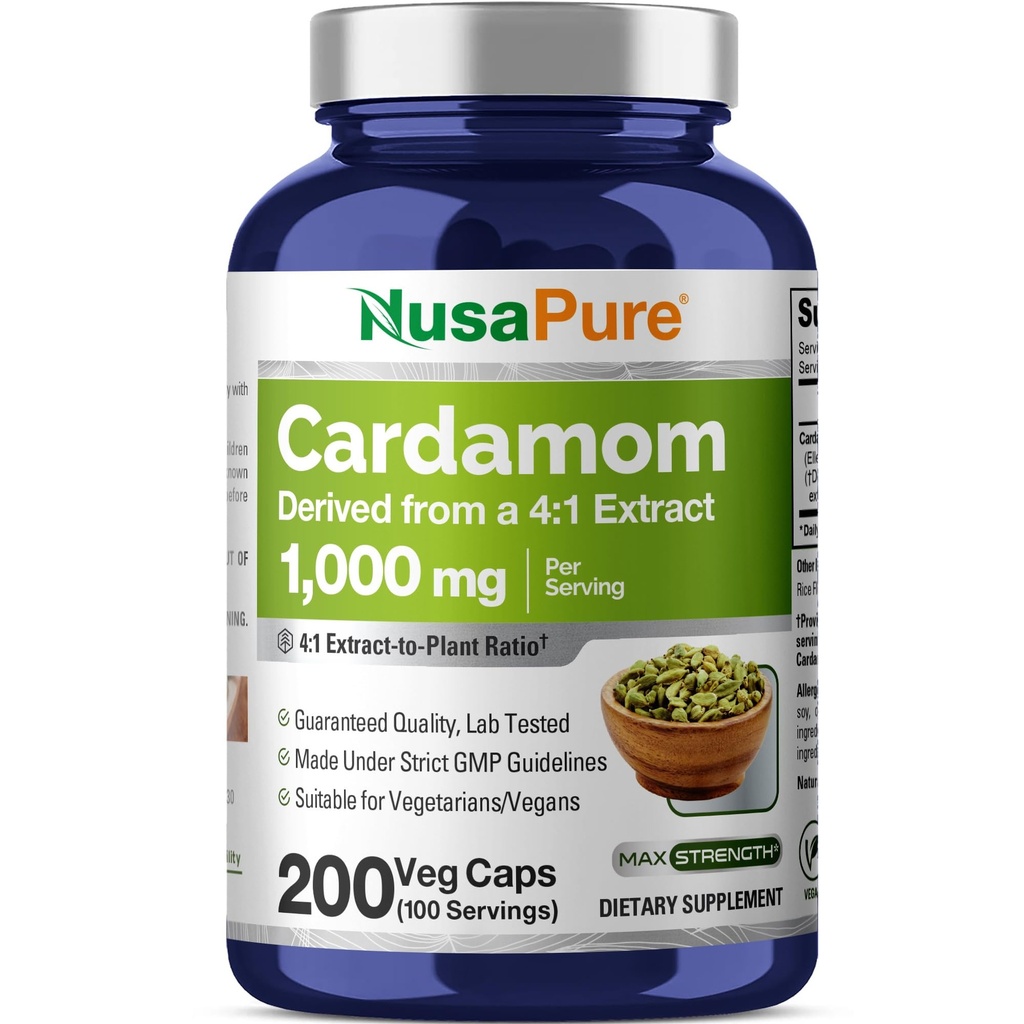 NusaPure Cardamom 4: 1 Extract, 1000 mg Tilsvarende 4.000mg 200 Vegetariske Kapsler (Ikke- GMO, Vegan)