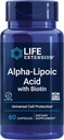 Life Extension Alpha- Lipoic Acid med biotin, for Cell Protection, Universal antioxidant for lever & nerve sundhed, Gluten- Free, Non- GMO, 60 kapsler