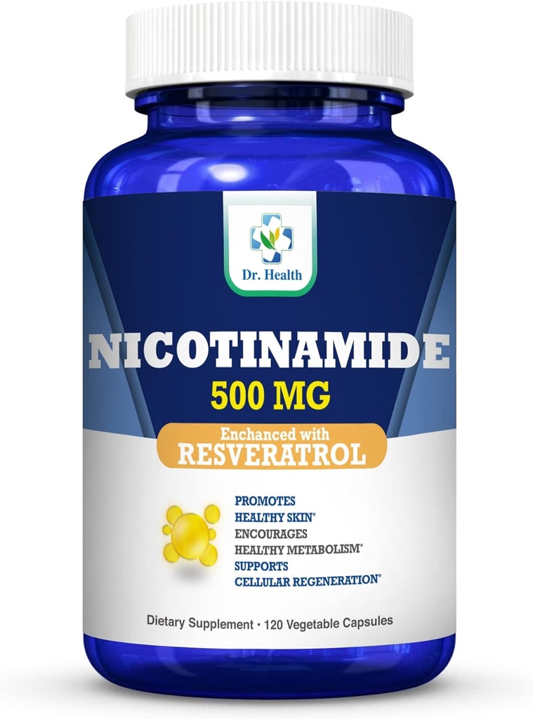 Nicotinamid 500mg Forbedret w. Resveratrol 100mg 120 Veggie Kapsler Op til 4 Måneder Supply Vitamin B3 w. Antioxidant All Natural Dietary Supplement Support Cellular Health Energy & Aging Graciøst