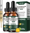 (2 Pack) Magnesium Glycinat Supplement, Magnesium Flydende dråber med Magnesium Glycinat 500 mg Ashwagandha, L - Theanin, Kamille - Understøtter Optimal rolig søvn Vegan