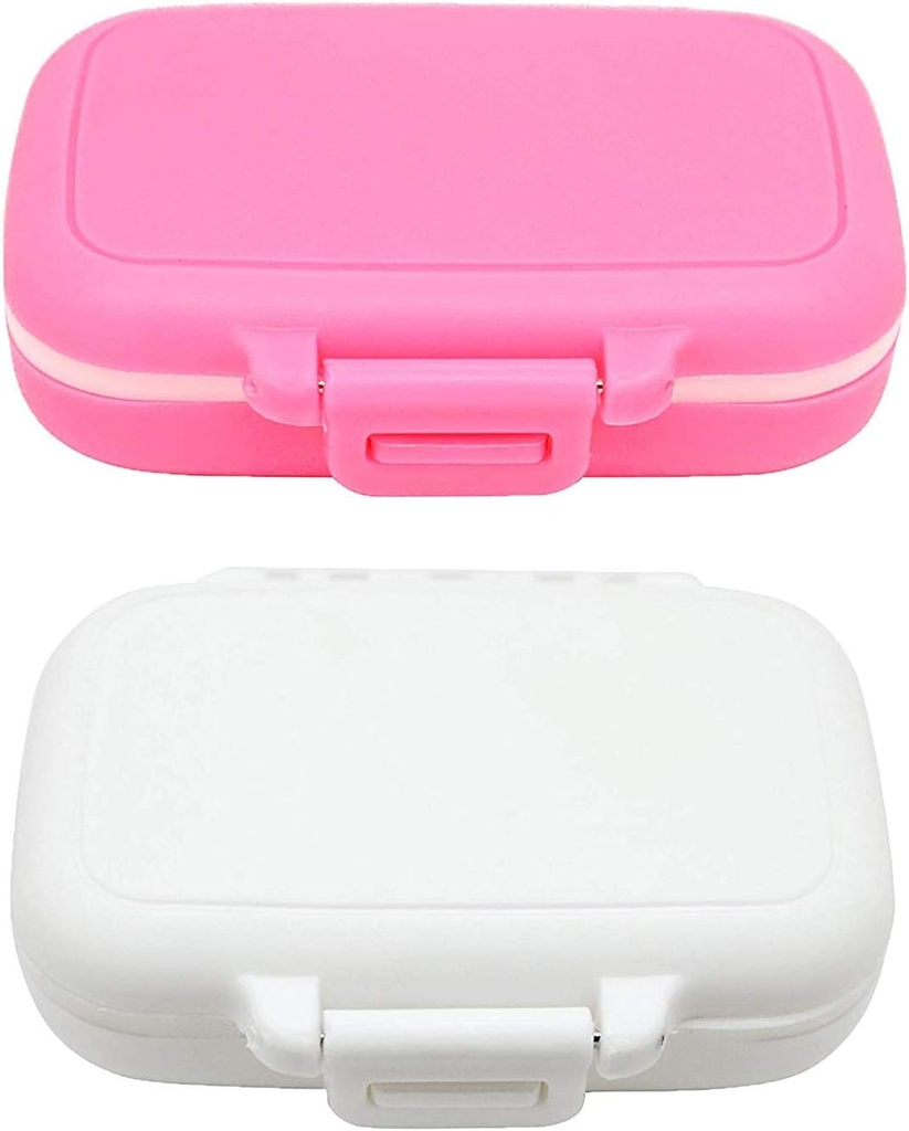 Lille Pill Box supplement sag for Pocket eller Purse - 3 Aftagelige Compartments Travel Medication Carry Case - Daglig Vitamin Organizer Box (Pink + hvid)