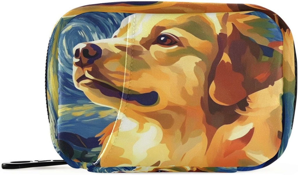 Ugentlig pille Organizer Golden Retriever Starry Night Small Pill Box Bag Portable Travel Pill Case 7 dage Vitamin tillæg Holder med lynlås til familie Business Camping