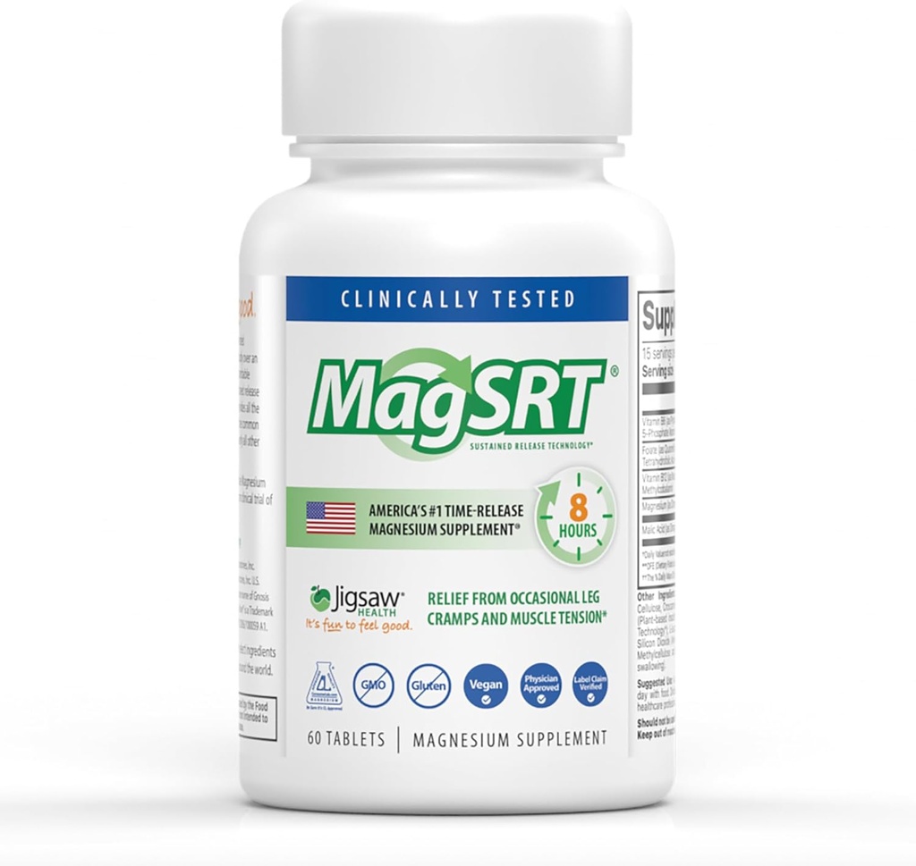 Jigsaw Health MagSRT - 124; Magnesiumtilskud med vitamin B6, folat & B12 - 124; 60 tabletter - 124; 15 servering