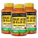 MASON NATURAL Heart Formel B6 / B12 / folinsyre tabletter, Kosttilskud understøtter kardiovaskulær sundhed, dannelse af røde blodlegemer, metabolisk funktion, 90 greve (pakke med 3)