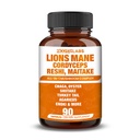 Mushroom Complex 12000mg kapsler - Lions Mane, Cordyceps, Reshi, Maitake - Nootropics Brain, øger hukommelse, energi, kognitiv funktion & forbedrer fokus, immunsystem, antioxidant - 90 Veganske kapsler