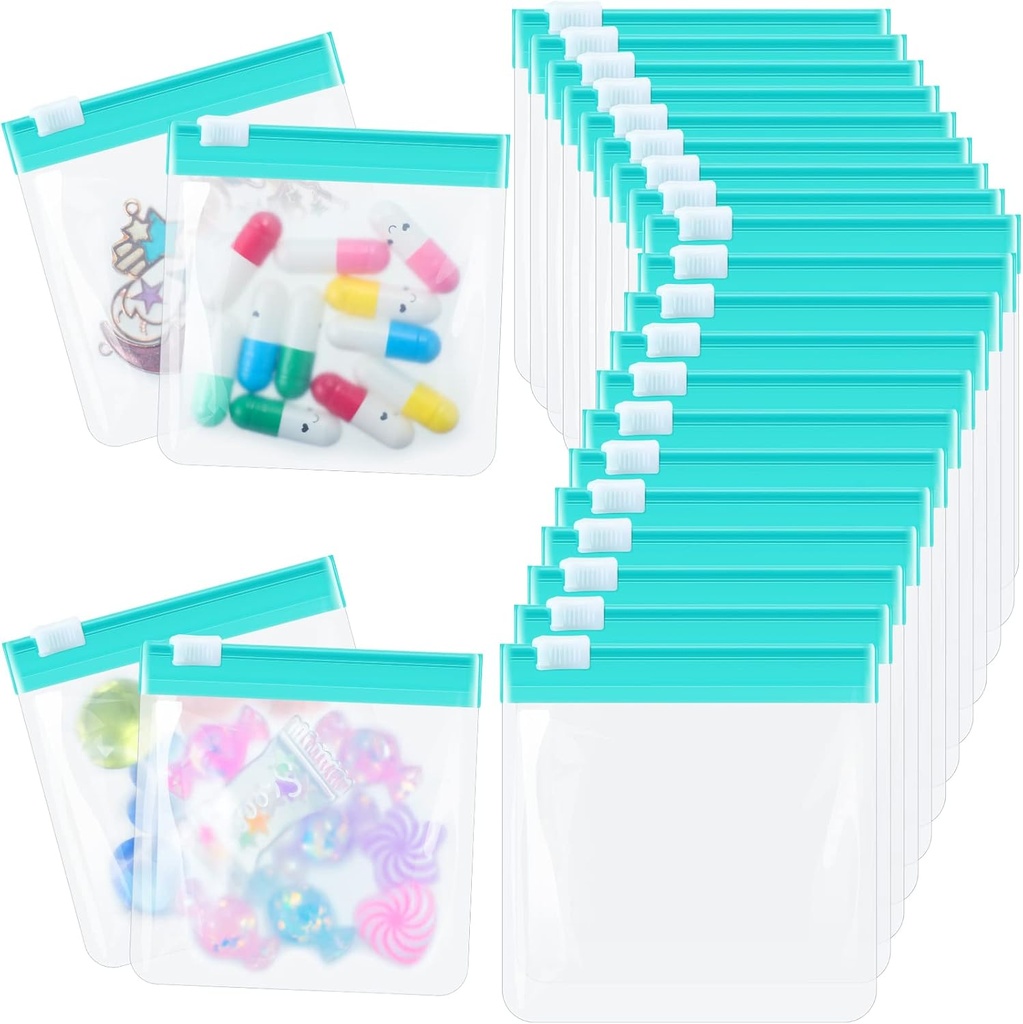 24 Stykker Pill Pouch Tasker lynlås Pill Pouch sæt Genanvendelig gennemsigtig medicin Organizer Self Sealing Medicine Bag Rejser Plastic Pill Tasker med Slide Lock Pill Tasker til piller opbevaring (turkis)