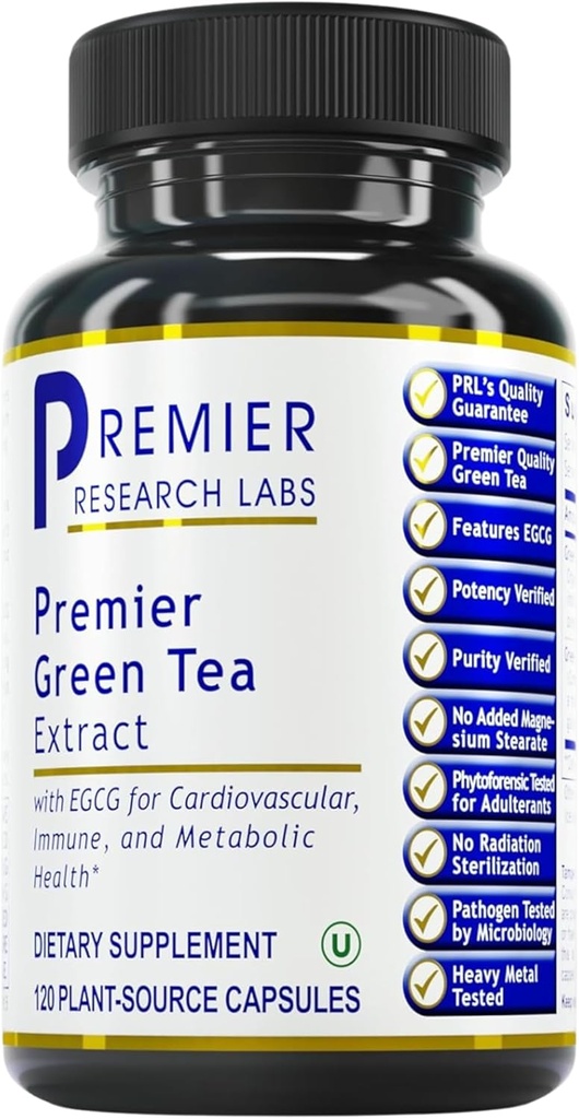 Premier Research Labs Premier Green Tea Extract - Green Tea Capsules, Green Tea Extract Pills, Green Tea Supplement med ECGC, Camellia Sinensis, Pure, Vegansk Friendly - 120 Vegetariske Kapsler