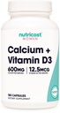 Nutricost Calcium (600 mg) + D3- vitamin (12, 5mcg) til kvinder, 180 kapsler - Vegan, Non- GMO, Gluten Free - 60 Servere