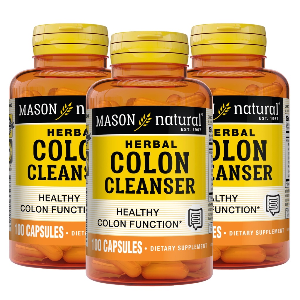 MASON NATURAL Herbal Colon Cleanser, 300 Day Supply, Kosttilskud Understøtter fordøjelsessygdomme med Opløselige fibre, Probiotika & Urter, 3 Pack