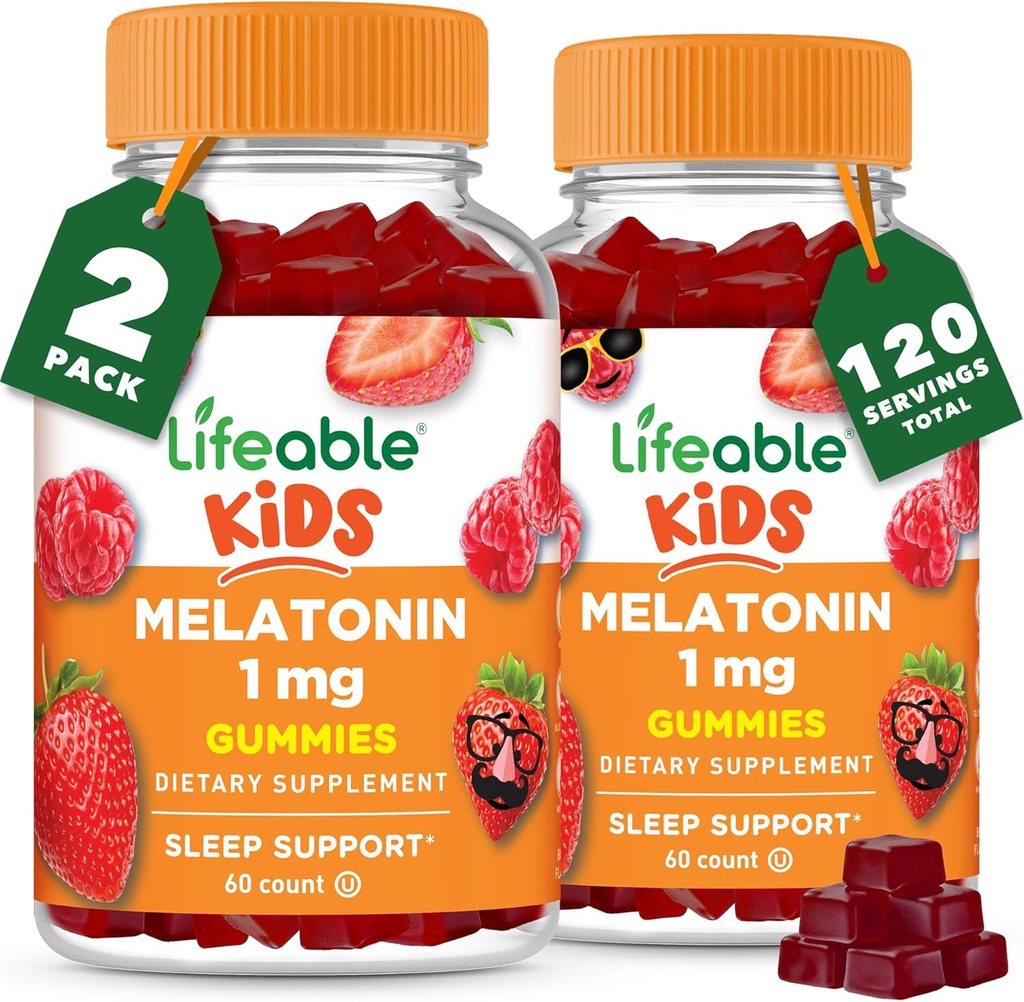 Levedygtig Melatonin 1 mg 1 mg 1 gang dagligt 125; stor smag Melatonin Gummies Kids 1 gang dagligt 125; Gluten Free Vegetarian GMO- Free Chewable 124; Hjælper med at falde i søvn og sove 12 gange dagligt; for børn, Teen og Toddler 1 gang dagligt 124; 2 pakker - 120 Gummies