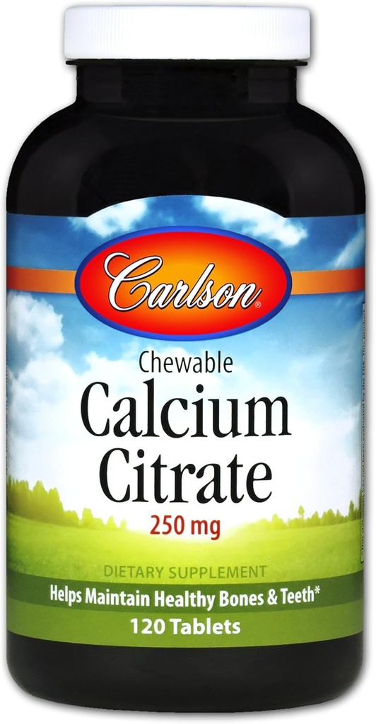 Carlson Chewable Calcium Citrate 250 mg, Vanilla, 120 tabletter