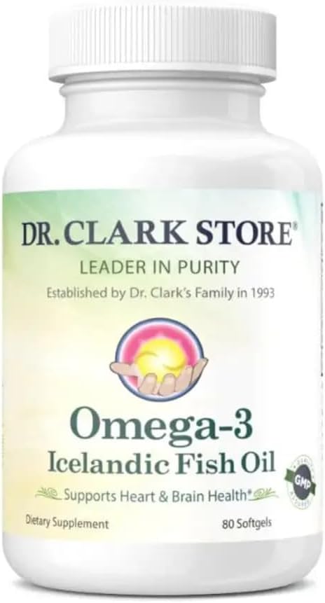 Dr. Clark Store Omega-3 Islandsk Fish Oil Supplement - 1000mg, 80 Softgels, Understøtter hjerte, hjerne og fælles sundhed