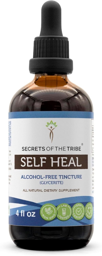 Secrets of the Tribe Self Heal Alcohol- Free Liquid Extract, Self Heal (Heal All, Prunella Vulgaris) Tørret Herb Tincture Supplement (4 FL OZ)