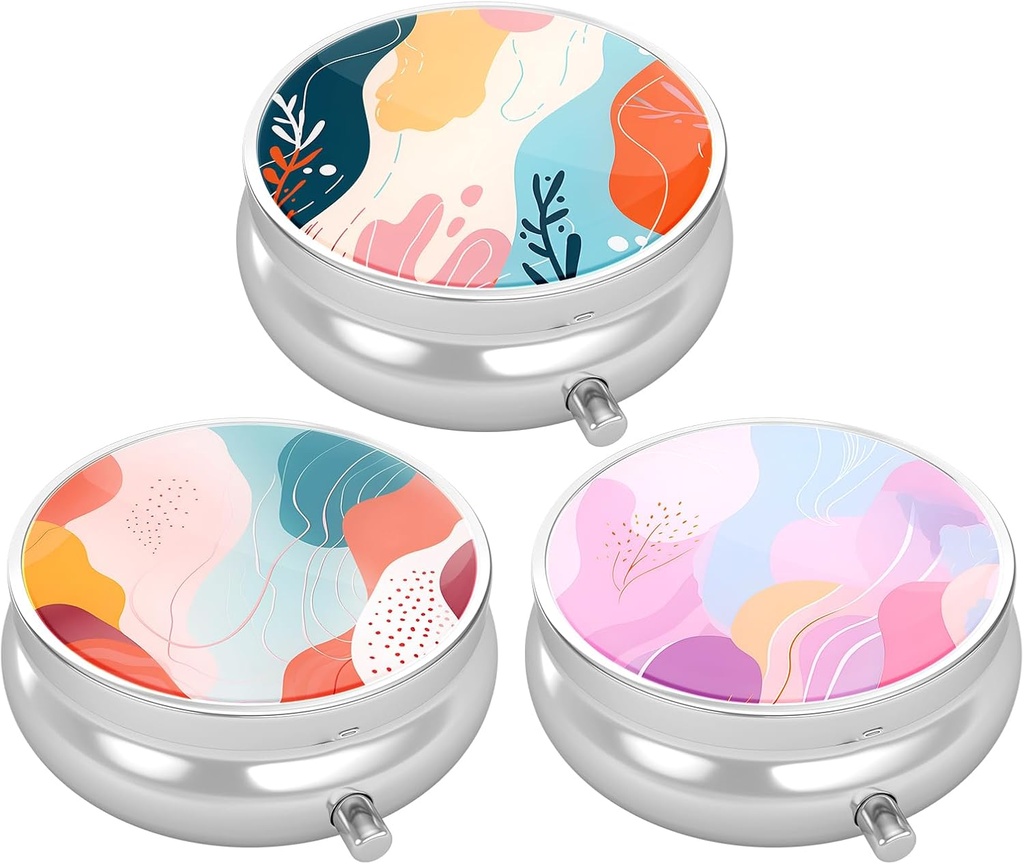 3 Pack Pill Box, Lille Pill sag for purse & Pocket, Cute Travel Medicine Organizer, Portable Medicine Container Holder til at holde vitaminer, Medicin, Fish Oil & Supplement, Art Style Mønster