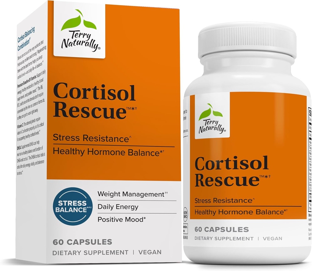 Terry naturligt Cortisol Rescue - Stress Response Support med C-vitamin & bioaktive B-vitaminer - Adrenal Health & Energy Support - 60 kapsler (60 Servere)
